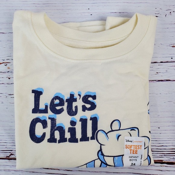 🔴 Disney Winnie Pooh LS Crew Neck Softest Tee Boy 24M Cream Let's Chill NWT - Picture 1 of 8
